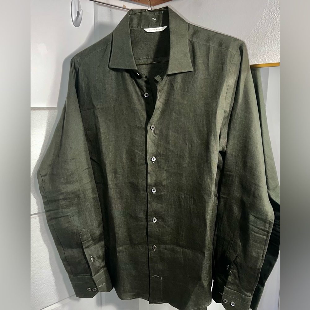 SUITSUPPLY Green Pure Linen Extra Slim Fit Shirt L 16